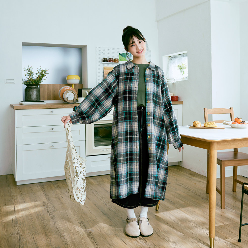 OB 日系寬鬆磨毛格紋長版外套 OBEA3858 FW25