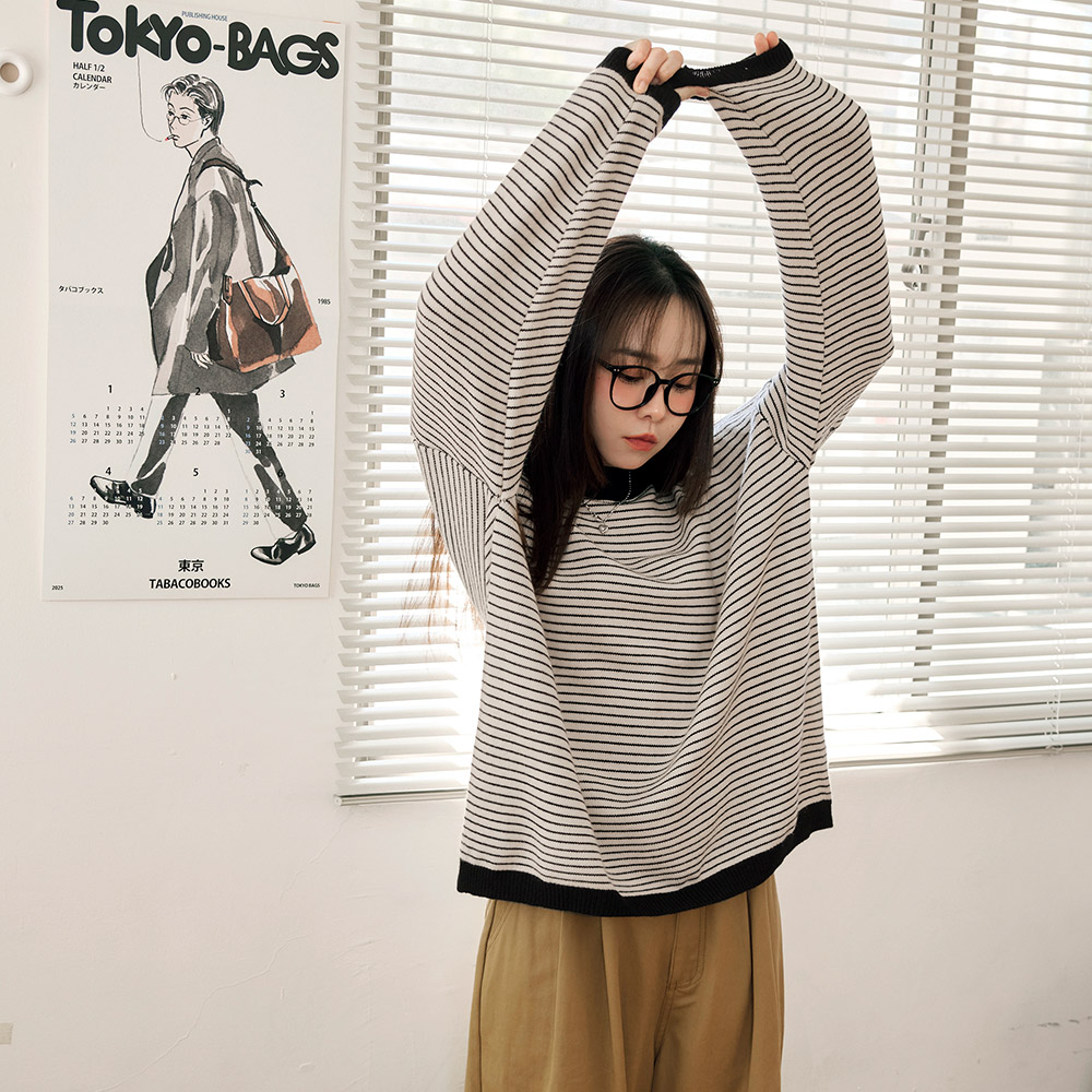 OB 柔軟撞色條紋寬鬆針織上衣 OBFA3197 FW25