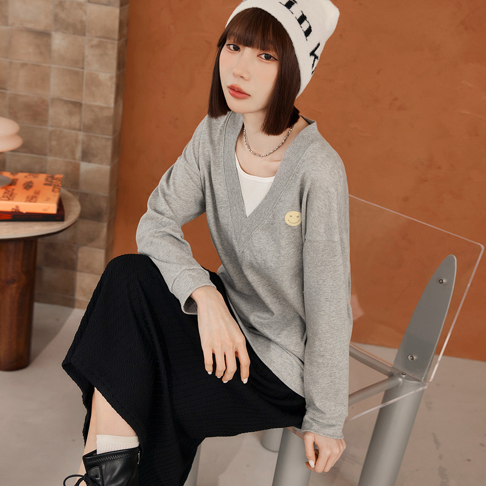 OB 快乾假兩件印圖長袖上衣大學TEE OBKG1451 FW25