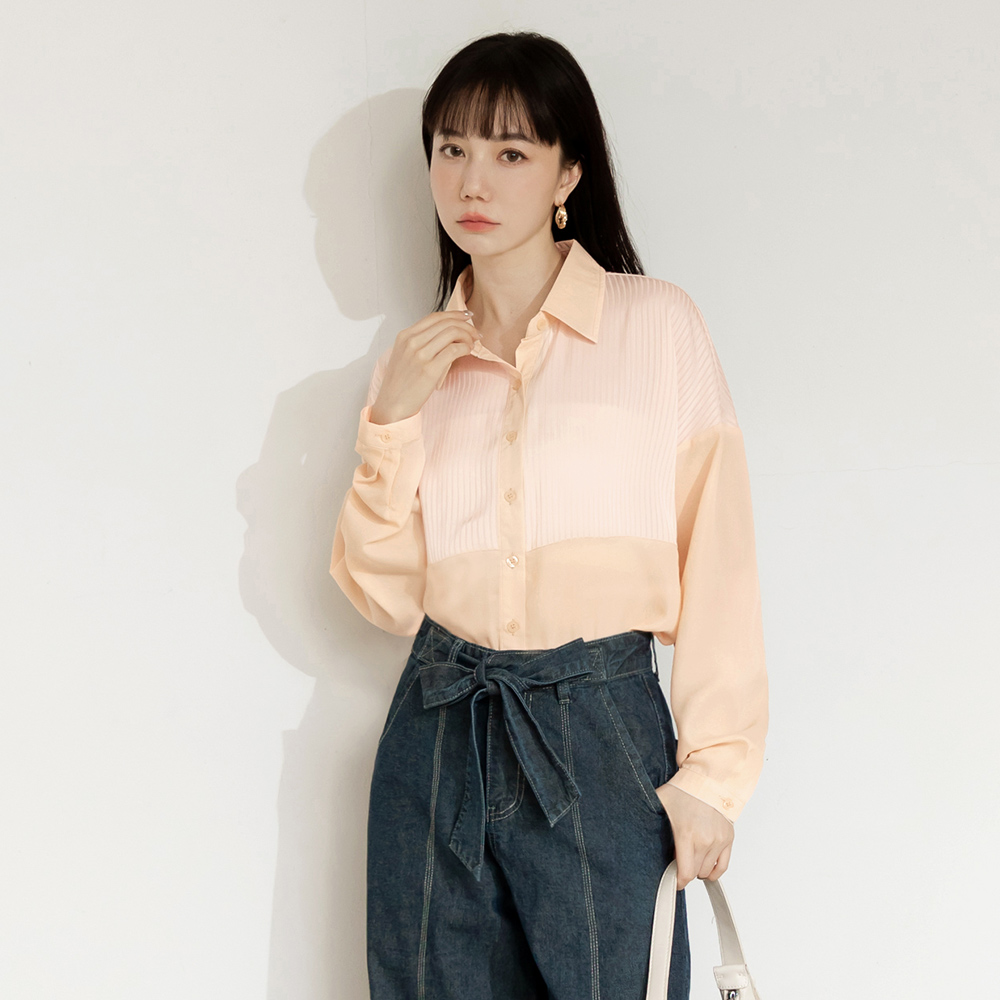 OB 翻領排釦條紋拼接襯衫上衣 OBAB17709 FW25