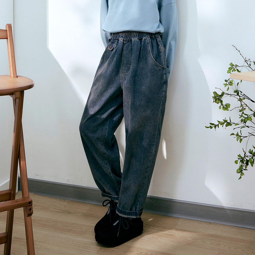 OB 日系純棉鬆緊腰水洗牛仔哈倫褲 OBBA7934 FW25