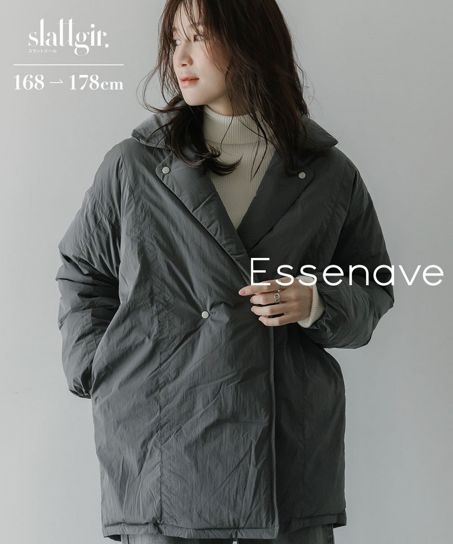 nissen [高挑尺寸] 亮面塔夫綢纖維羽絨雙排扣設計大衣外套(Essenave) (日本女裝大尺碼) NSALC0225E0005 FW25