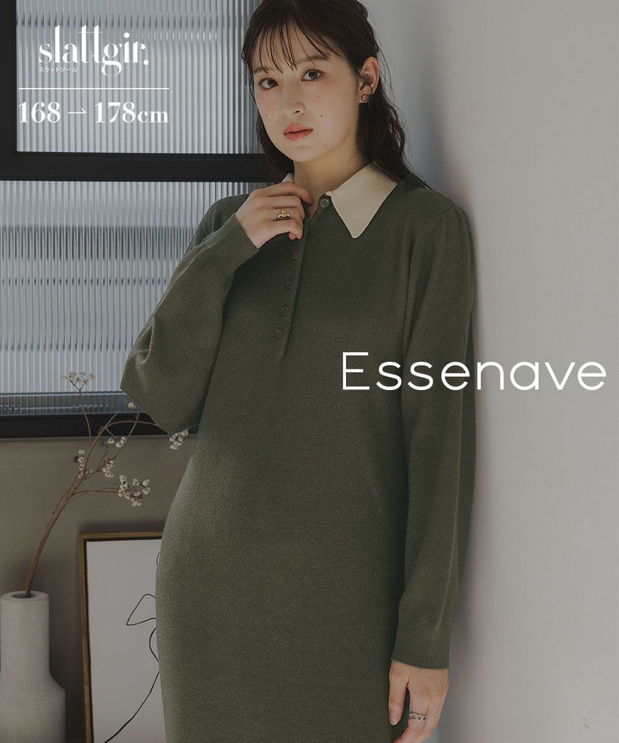 nissen [高挑尺寸]拼色Polo針織連身裙(Essenave) (日本女裝大尺碼) NSALC0225E0002 FW25
