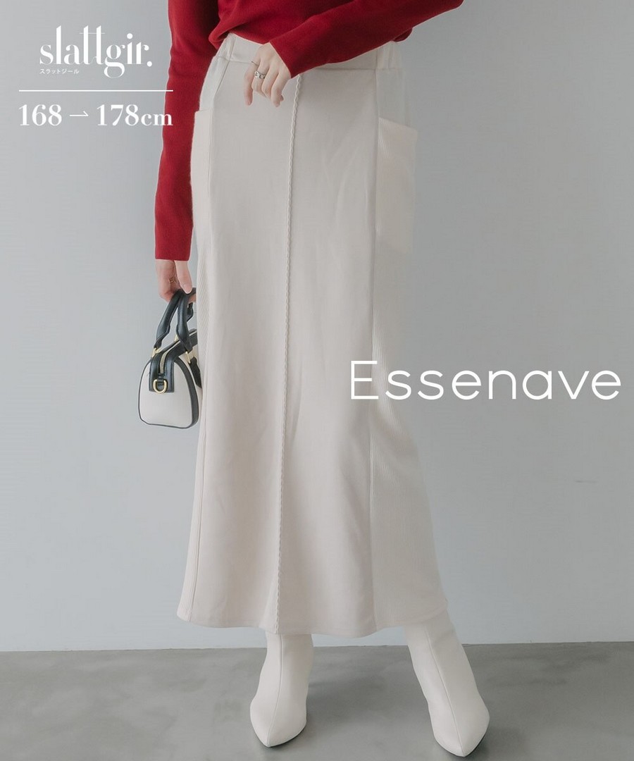 nissen [高挑尺寸]麂皮絨側拼接羅紋針織布料直筒裙(Essenave) (日本女裝大尺碼) NSBNC0425E0008 FW25