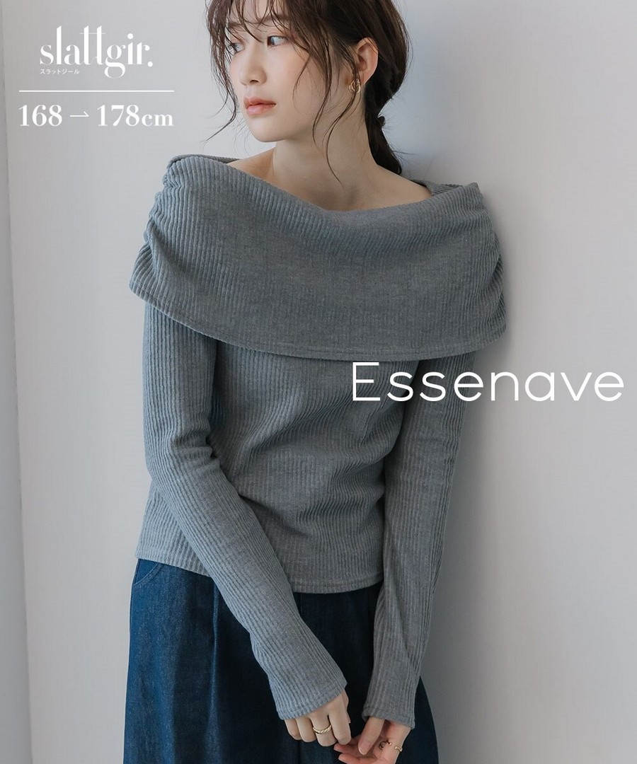 nissen [高挑尺寸]羅紋微露肩上衣(Essenave) (日本女裝大尺碼) NSBNC0425E0009 FW25