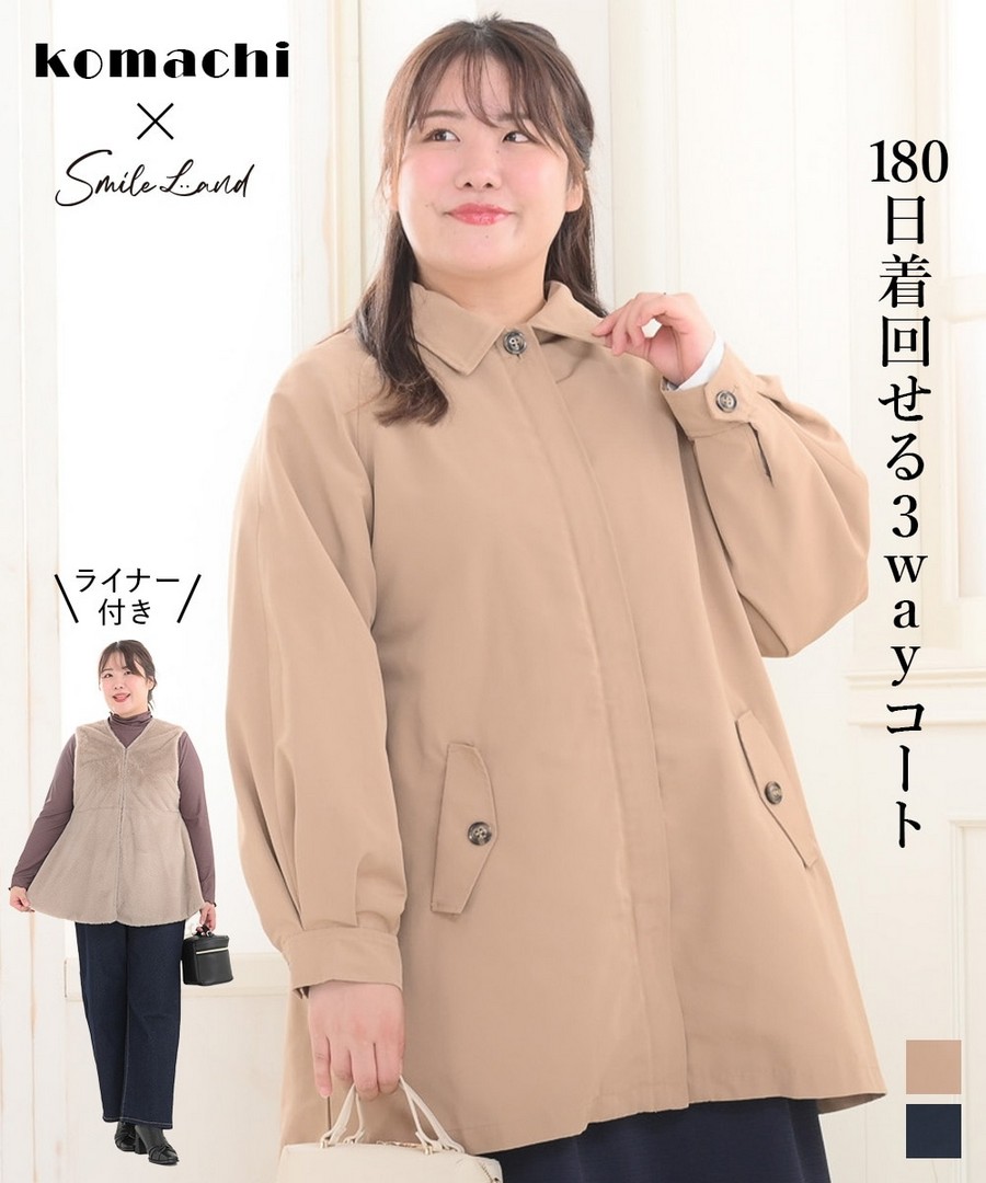 nissen 仿皮草人造毛荷葉邊內襯A字外套(防潑水，防靜電貼)(Komachi聯名) (日本女裝大尺碼) NSDCS0125E0013 FW25