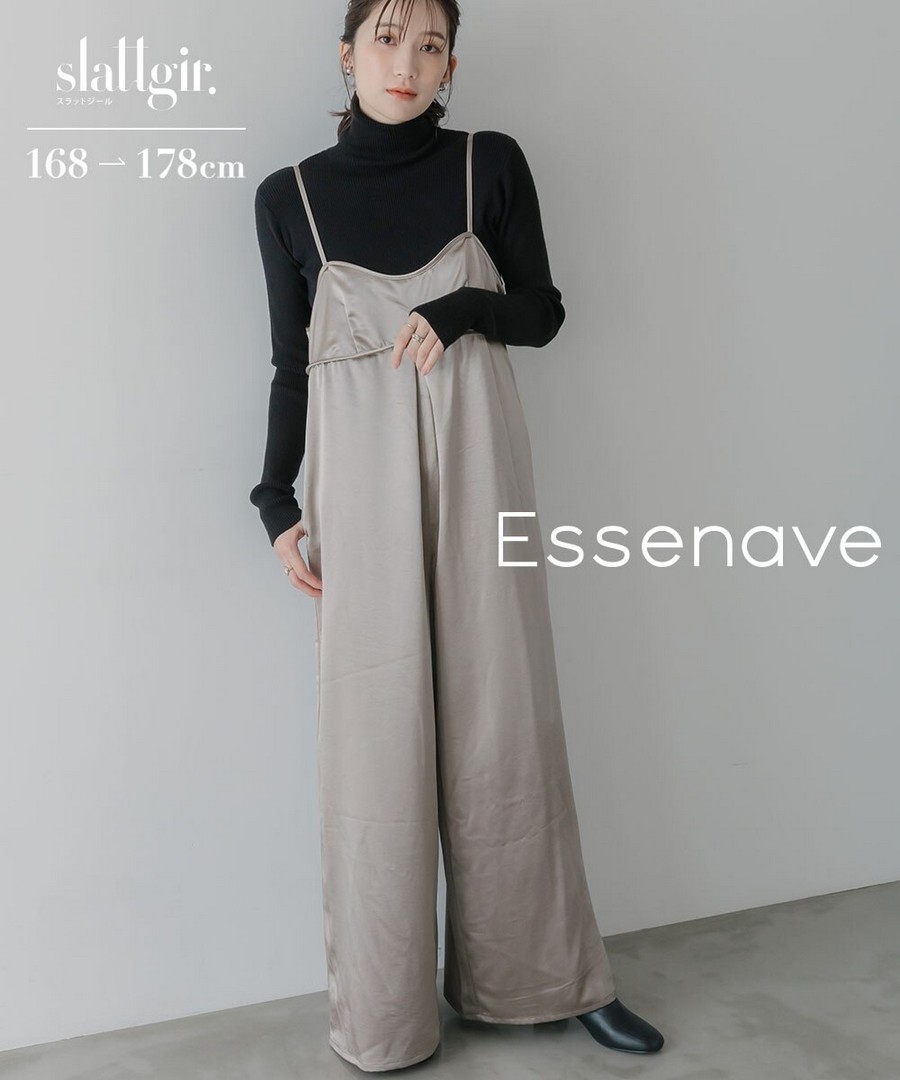 nissen [高挑尺寸]緞面束胸吊帶連身褲(Essenave) (日本女裝大尺碼) NSALC0225E0008 FW25