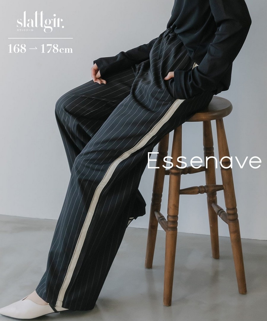 nissen [高挑尺寸]拼色細條紋直筒褲(Essenave) (日本女裝大尺碼) NSALC0225E0007 FW25
