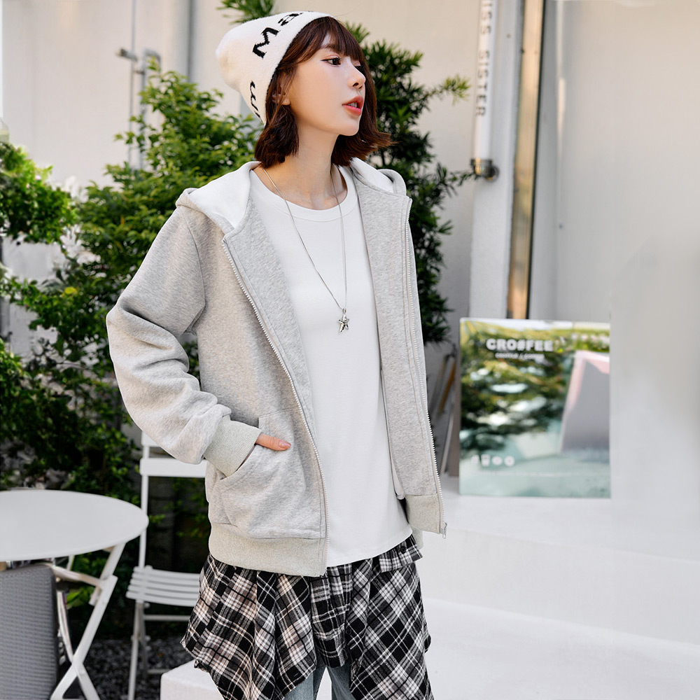 OB 柔軟絨毛素色拉鍊連帽外套 OBEA3917 FW25