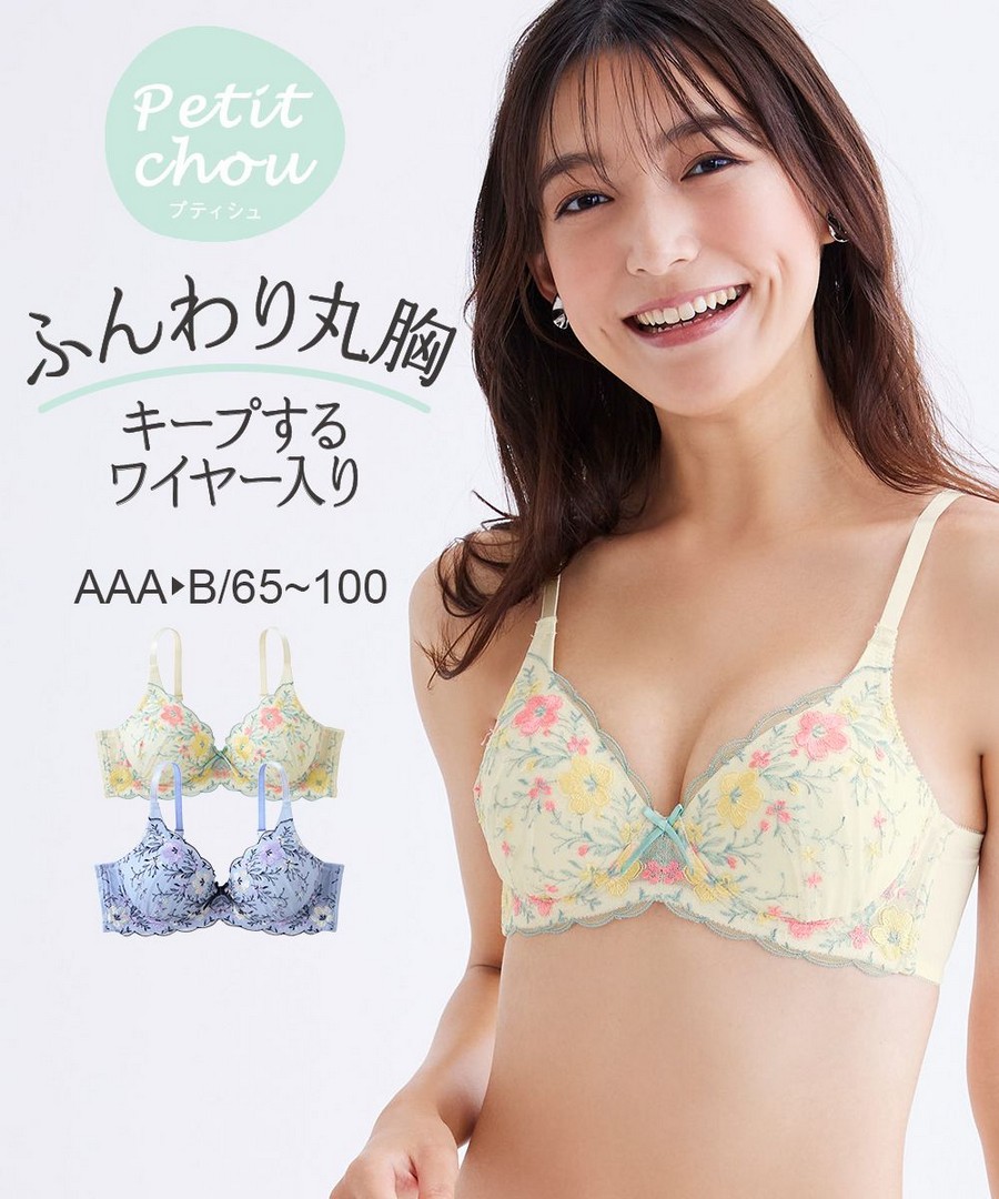nissen 小胸尺寸花卉刺繡蕾絲內衣(彩色蕾絲)(Petit Chou) (日本女裝內衣) NSBYY0226A0002 FW25