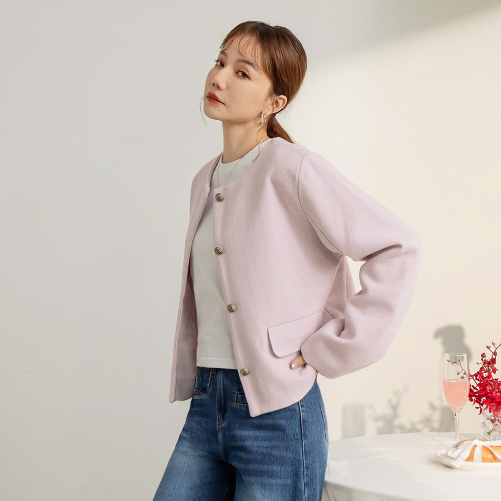 OB 小香風無領排釦挺版外套 OBEA3853 FW25