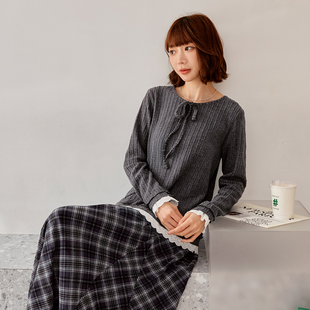 OB 立體織紋拼接蕾絲綁帶上衣 OBAB20853 FW25