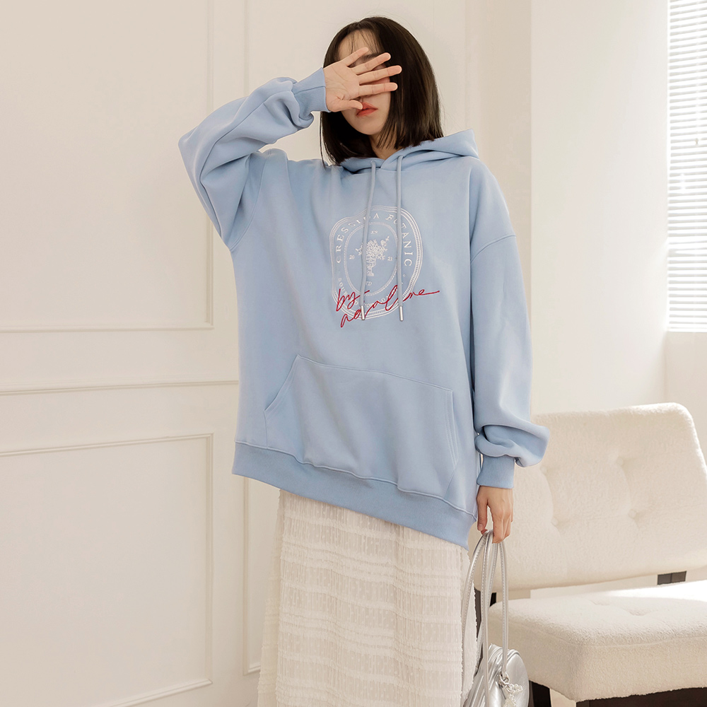 OB 棉質配色英文刺繡寬鬆帽Tee/衛衣 OBAB20939 FW25