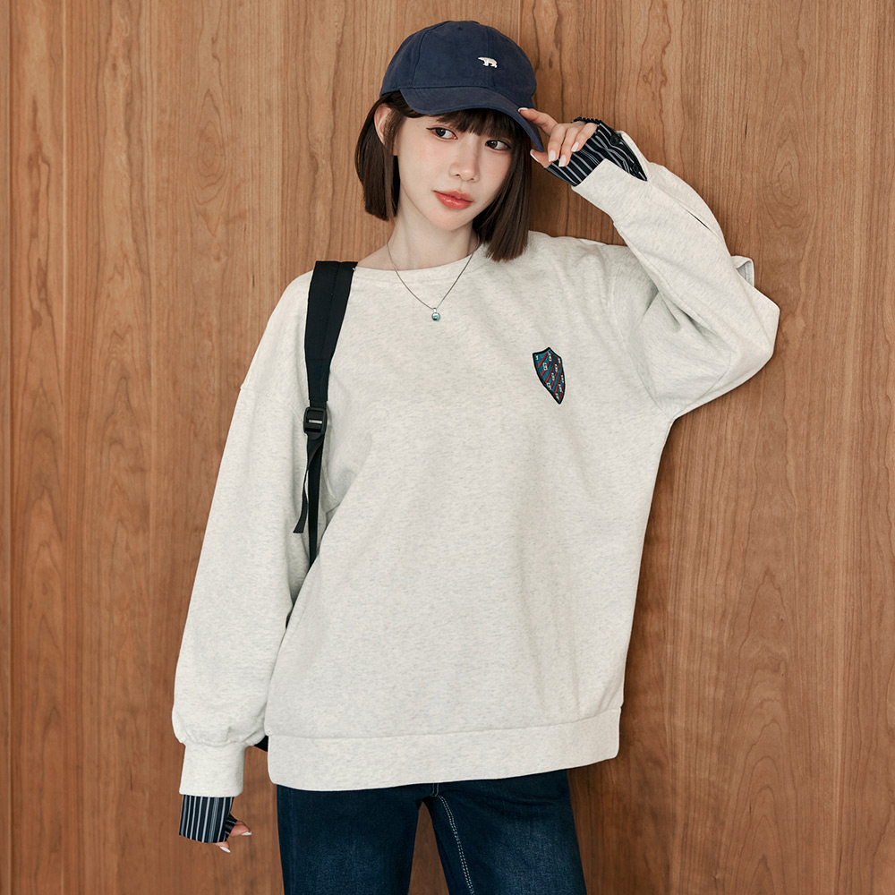 OB 棉質徽章刺繡條紋鏤空袖大學Tee/衛衣 OBAB20786 FW25