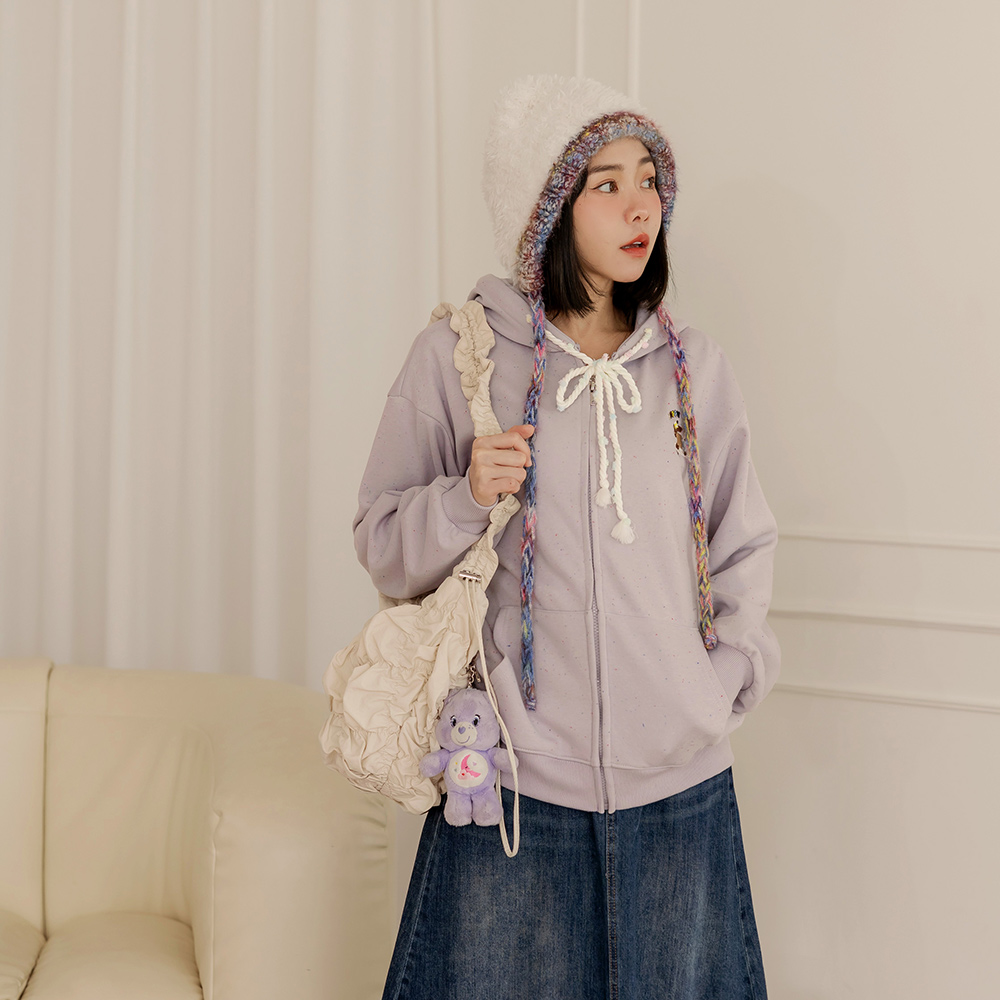 OB 內絨布小狗刺繡彩點連帽外套 OBEA3898 FW25