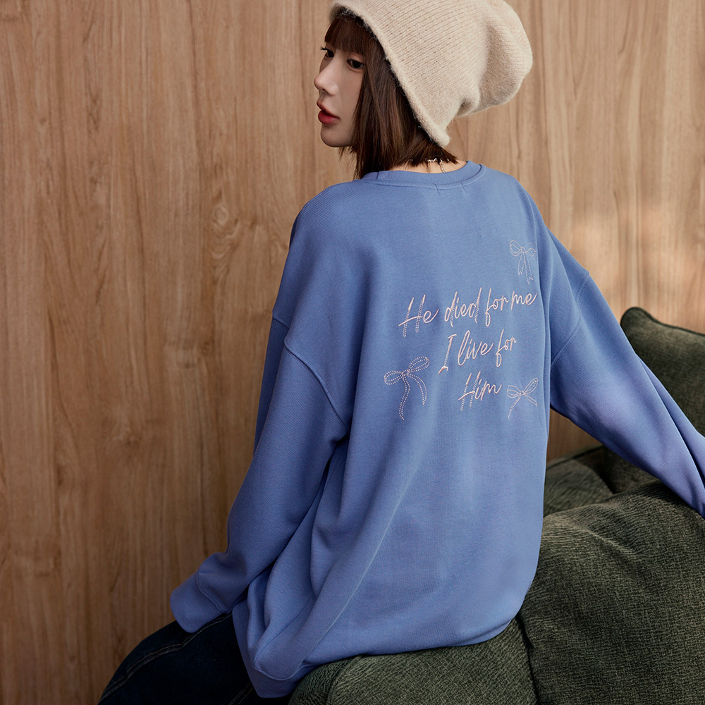 OB 棉質光澤感撞色英文刺繡寬鬆大學Tee/衛衣 OBAB20791 FW25