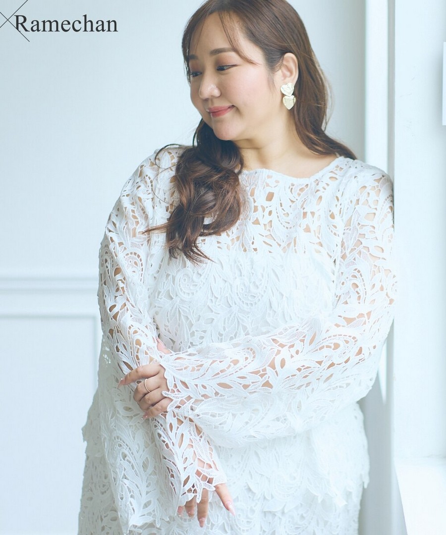 nissen 三穿葉子圖案上衣(與Rame chan 合作) (日本女裝大尺碼) NSAMR0126A0013 FW25