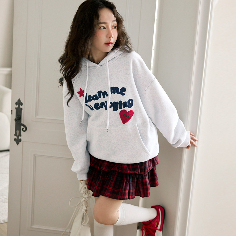 OB 保暖內刷毛英文刺繡寬鬆帽Tee/衛衣 OBAB20892 FW25