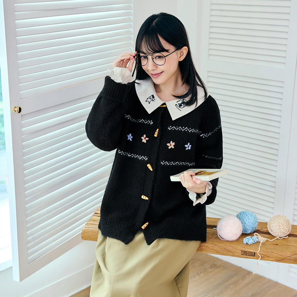 OB 日系繡花木質牛角排釦針織外套 OBFA3213 FW25