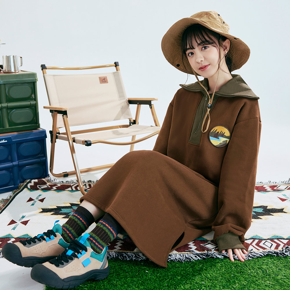 OB 日系保暖內磨毛拉鍊翻領側開衩連身裙 OBDA10663 FW25