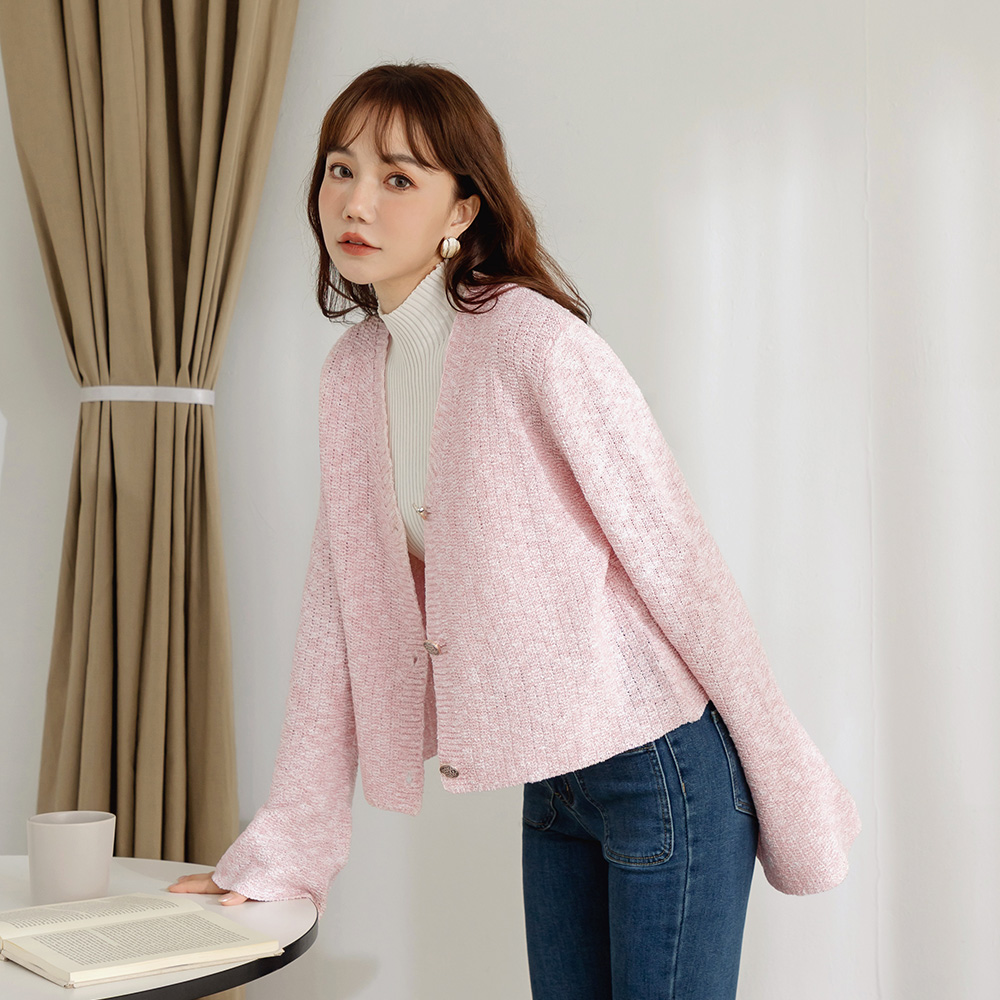 OB 混織V領喇叭袖外套/上衣 OBFA3143 FW25