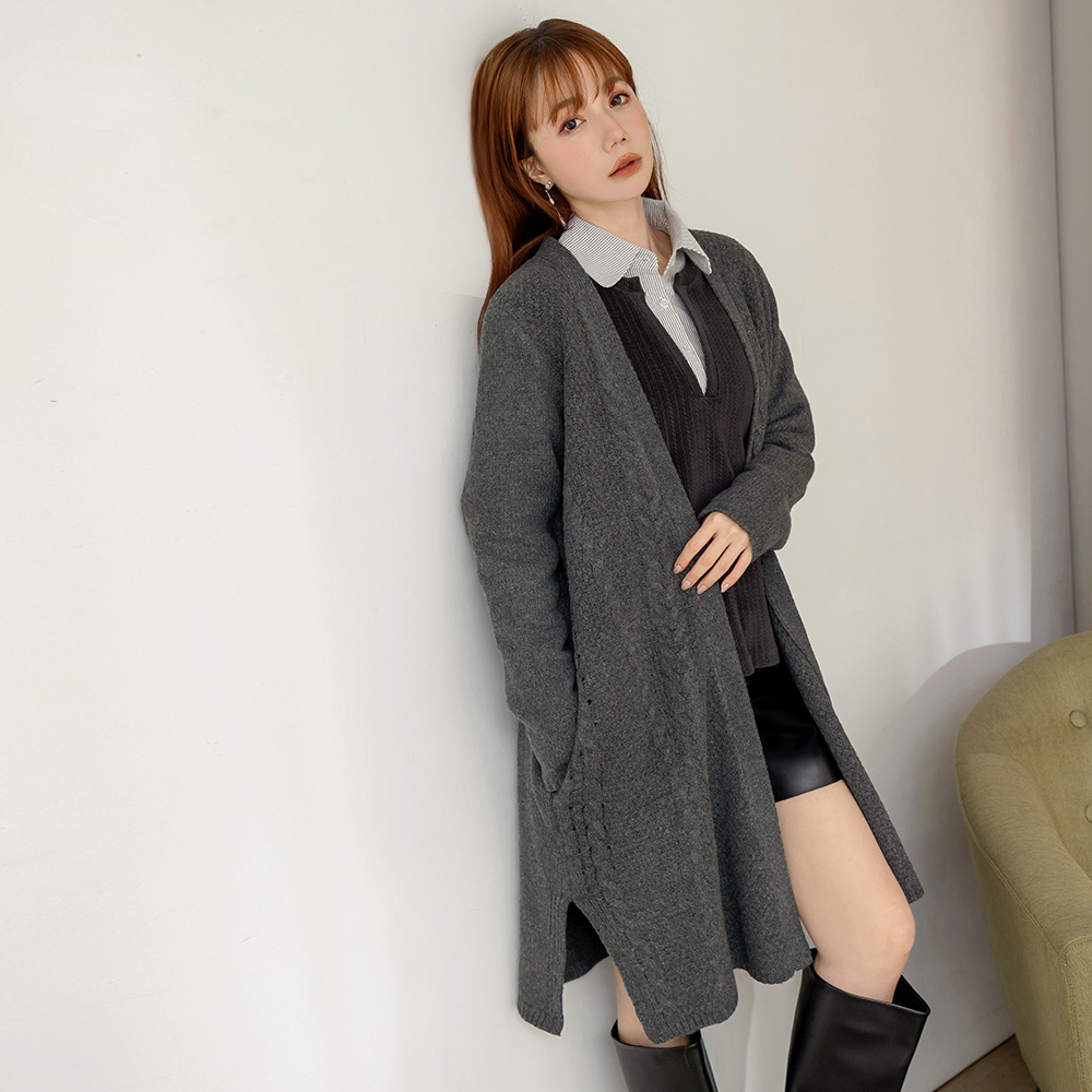 OB 保暖花紋針織側開衩長版外套 OBFA3171 FW25