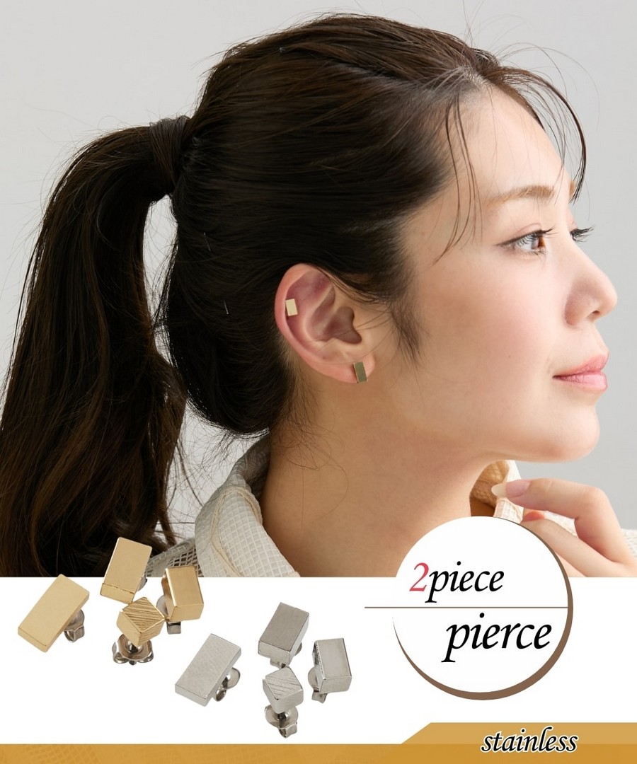 nissen 兩款一組(四尺寸方形耳環)(耳針，扣件不鏽鋼) (日本女裝) NSCYR0225D0005 FW25
