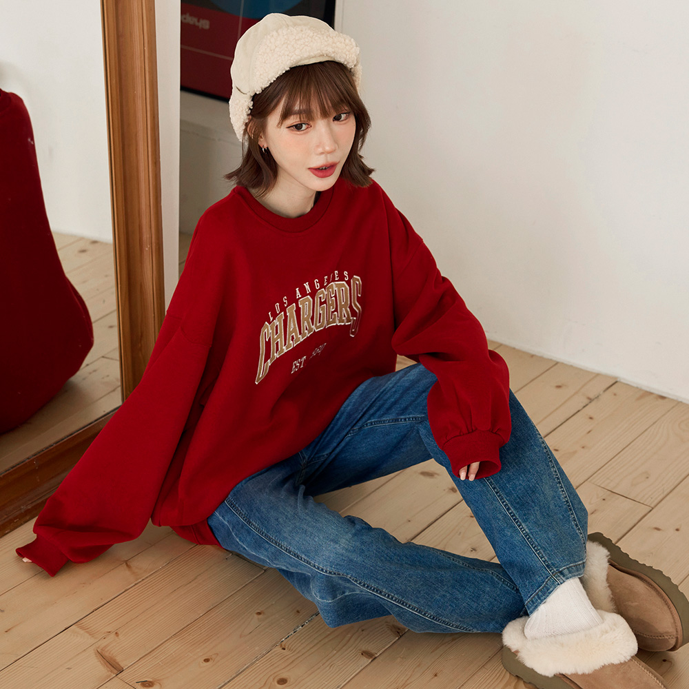 OB 棉質美式撞色字母刺繡大學Tee/衛衣 OBAB20970 FW25