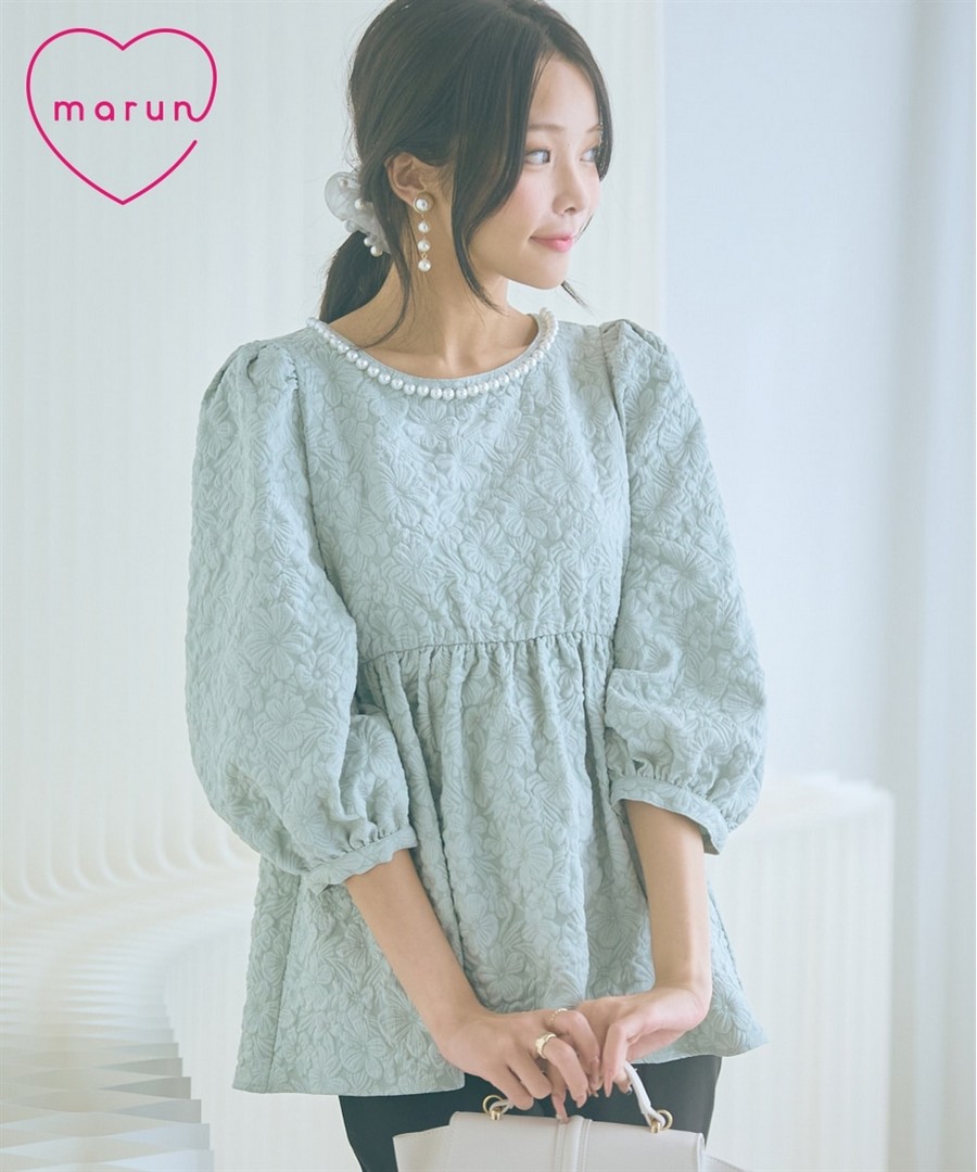 nissen 立體提花泡泡袖長款上衣(marun) (日本女裝大尺碼) NSAMR0126A0022 FW25