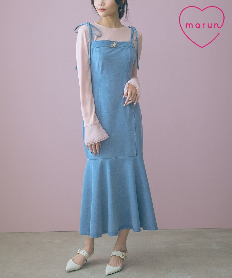 nissen 柔軟的牛仔布料搭配魚尾裙擺吊帶連身裙(marun) (日本女裝大尺碼) NSBLJ0226A0007 FW25