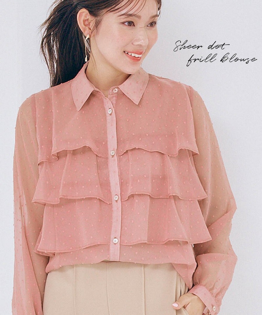 nissen 透視圓點荷葉邊襯衫 (日本女裝及大尺碼適用) NSBNC0326A0005 SS26