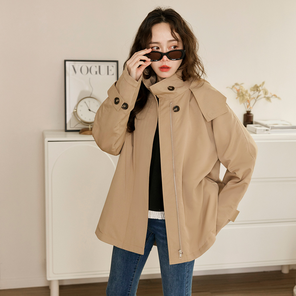 OB 率性拉鍊收腰連帽風衣外套 OBEA3854 FW25