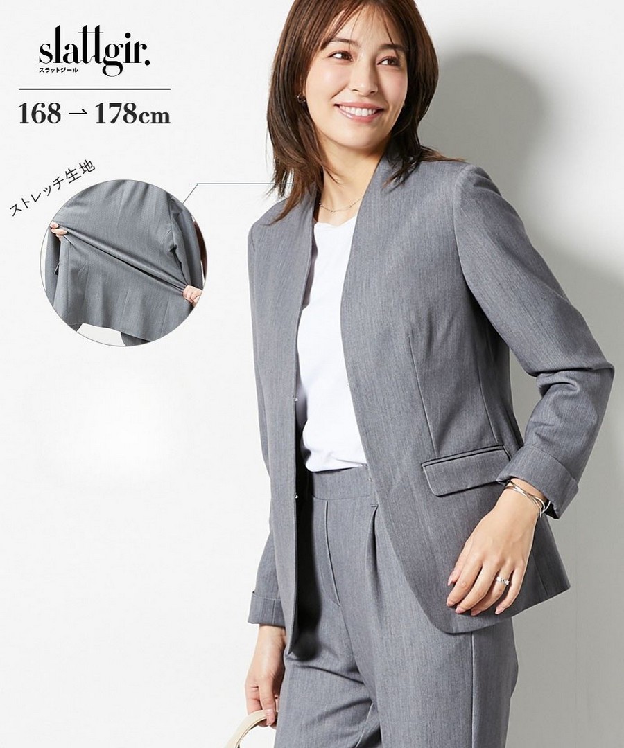 nissen [高挑尺寸]彈力顯瘦無領外套 (日本女裝大尺碼) NSVCY0126A0003 FW25