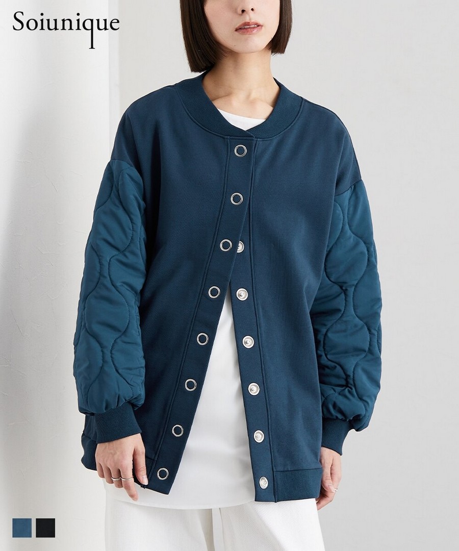 nissen 拼接絎縫袖寬鬆抓毛絨外套(Soiunique) (日本女裝大尺碼) NSVCZ0126A0006 FW25