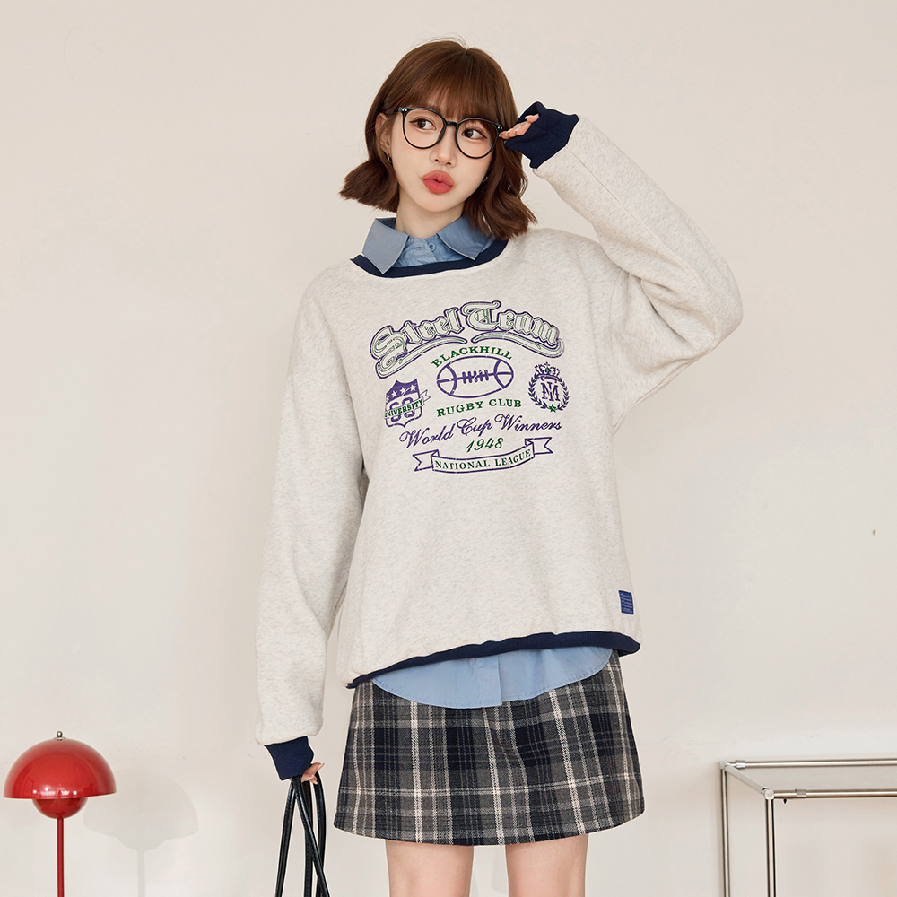 OB 內刷毛復古字母印花大學Tee/衛衣 OBKL1508 FW25