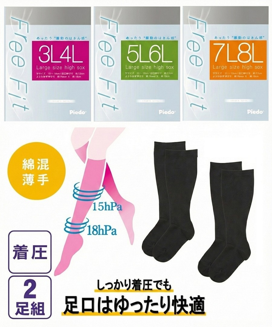 nissen (日本製) 足口寬鬆薄款棉混壓力長筒襪2雙裝(Free Fit) (日本女裝大尺碼) NSCER0126A0001 SS26