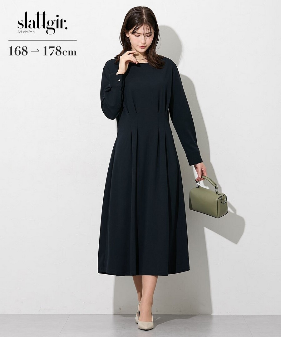 nissen [高挑尺寸]典雅腰褶連身裙 (日本女裝大尺碼) NSDHU0126A0008 SS26