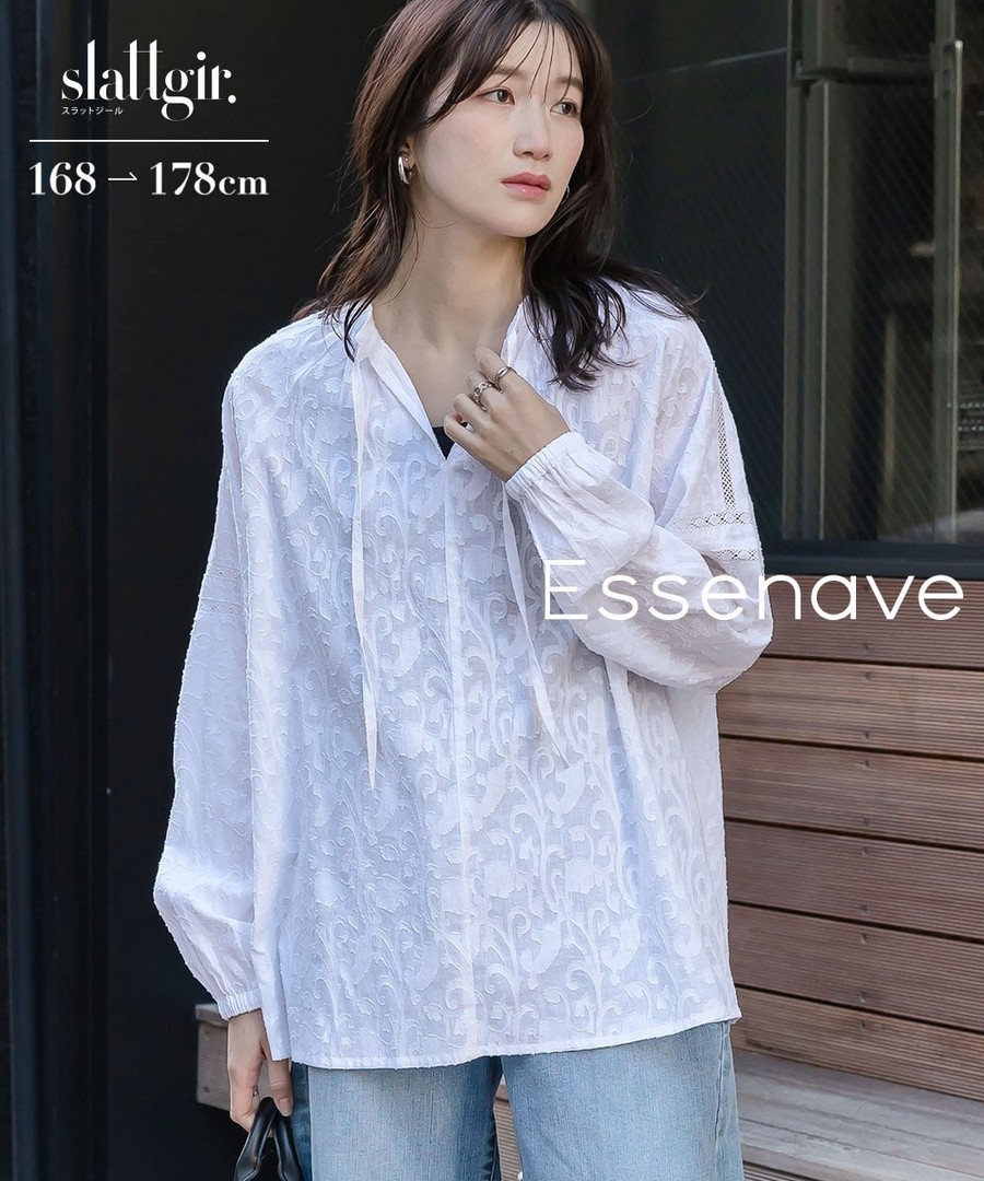 nissen [高挑尺寸]100%印度棉提花設計襯衫(Essenave) (日本女裝大尺碼) NSBLW0226A0019 SS26