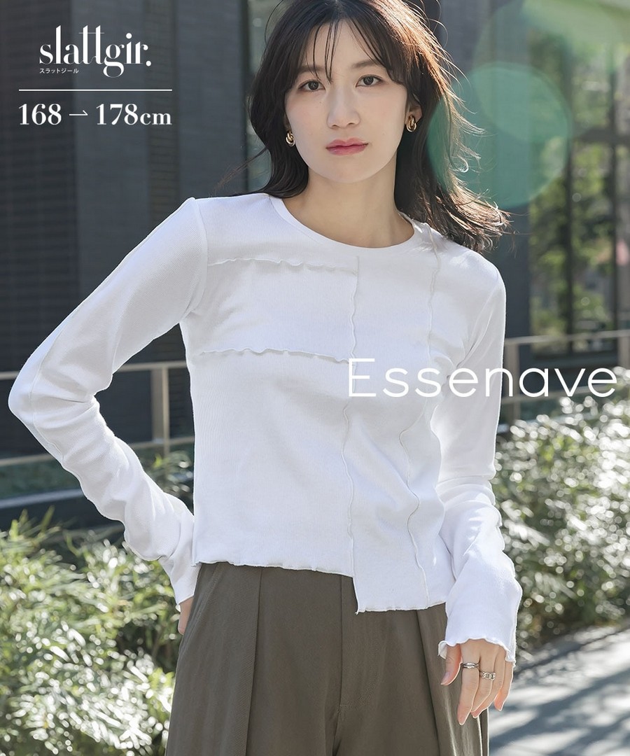 nissen [高挑尺寸]不對稱拼接短款羅紋長袖Tee(Essenave) (日本女裝大尺碼) NSDGM0126A0008 SS26