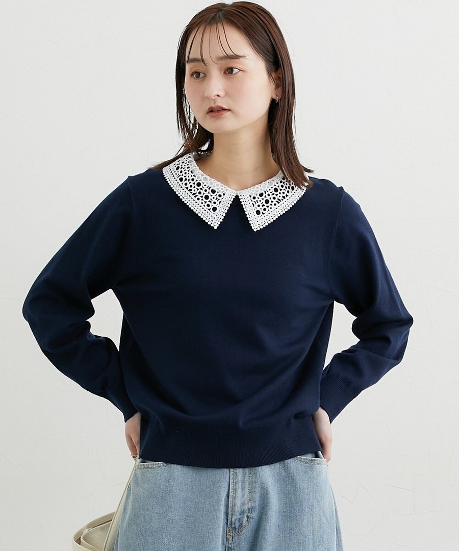 nissen 蕾絲領兩穿針織衫(可洗衣機洗) (日本女裝大尺碼) NSCNG0126A0002 SS26
