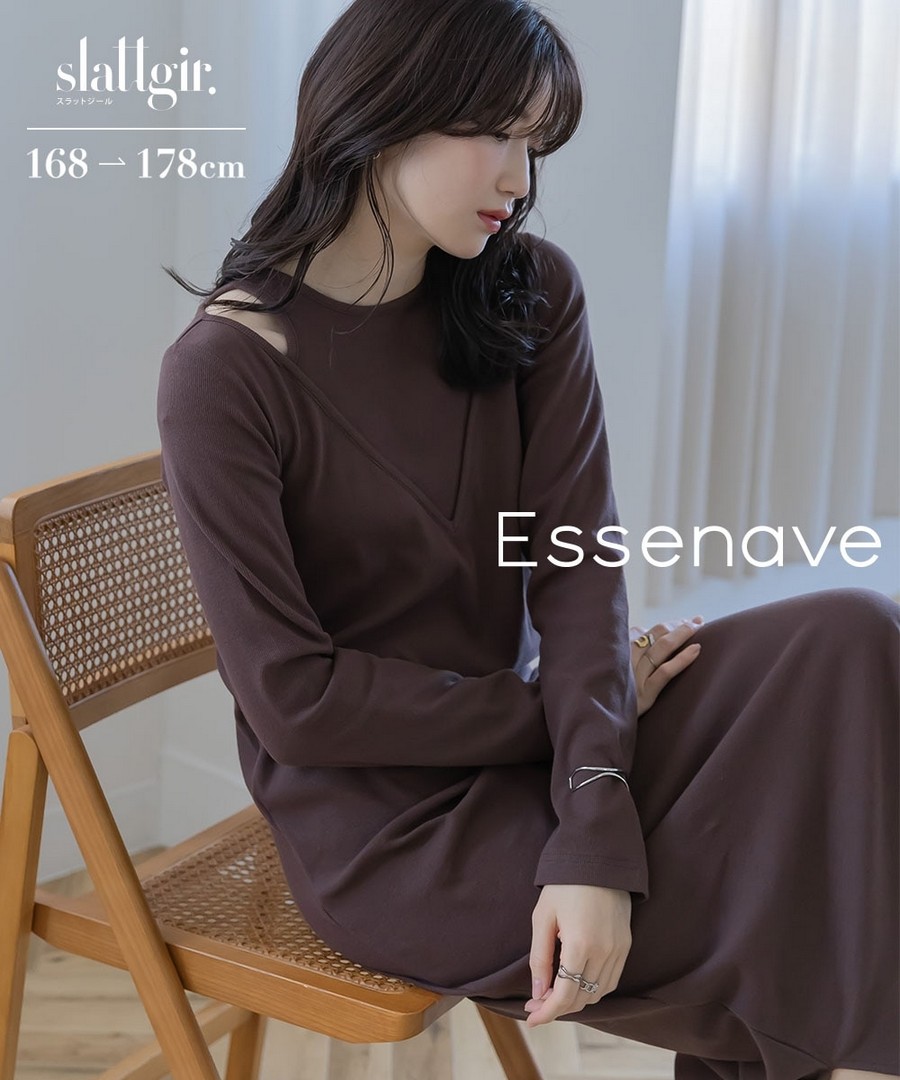 nissen [高挑尺寸] 疊穿風剪裁長款連身裙(Essenave) (日本女裝大尺碼) NSDGM0126A0012 SS26