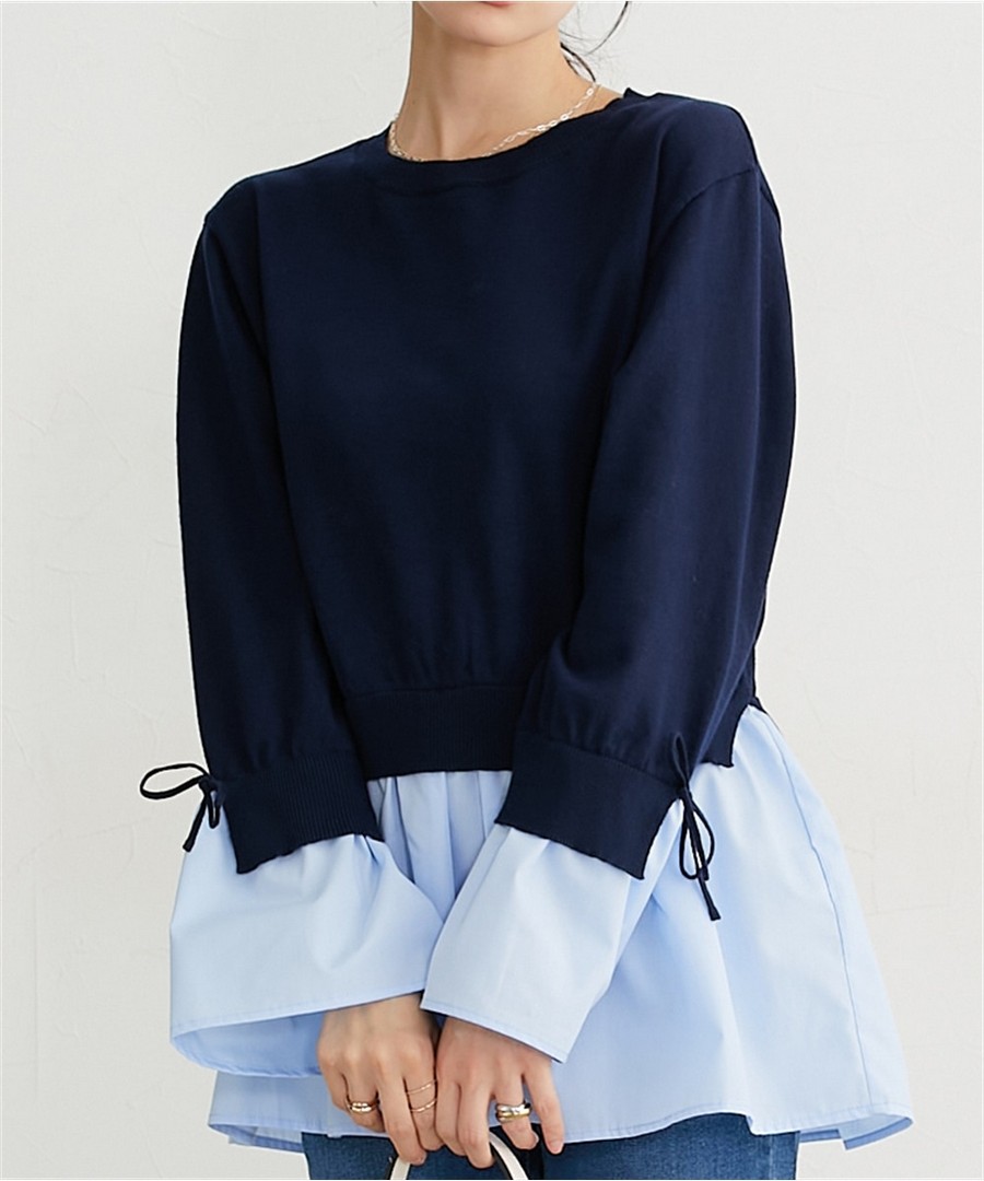 nissen 袖口和下擺拼接風棉感針織衫 (日本女裝) NSAPL0126A0001 SS26