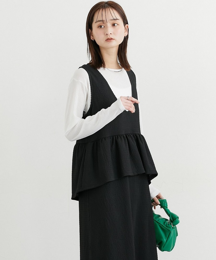 nissen 抽褶提花荷葉下擺連身裙 (日本女裝大尺碼) NSBHN0126B0001 SS26