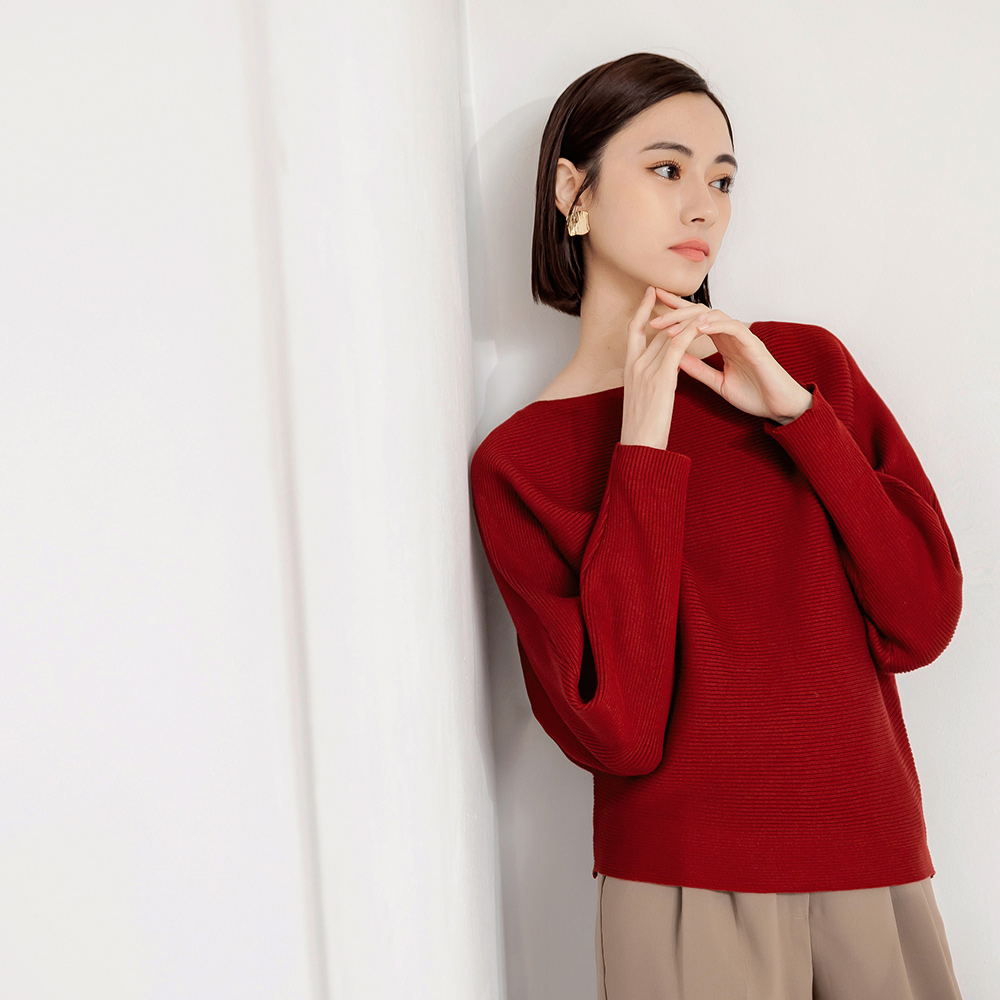 OB 質感橫紋針織連袖落肩上衣 OBFA1443 FW25