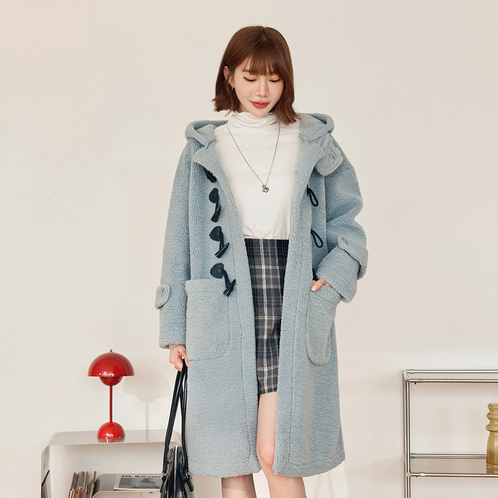 OB 保暖泰迪熊牛角釦長版連帽外套 OBEA3372 FW25