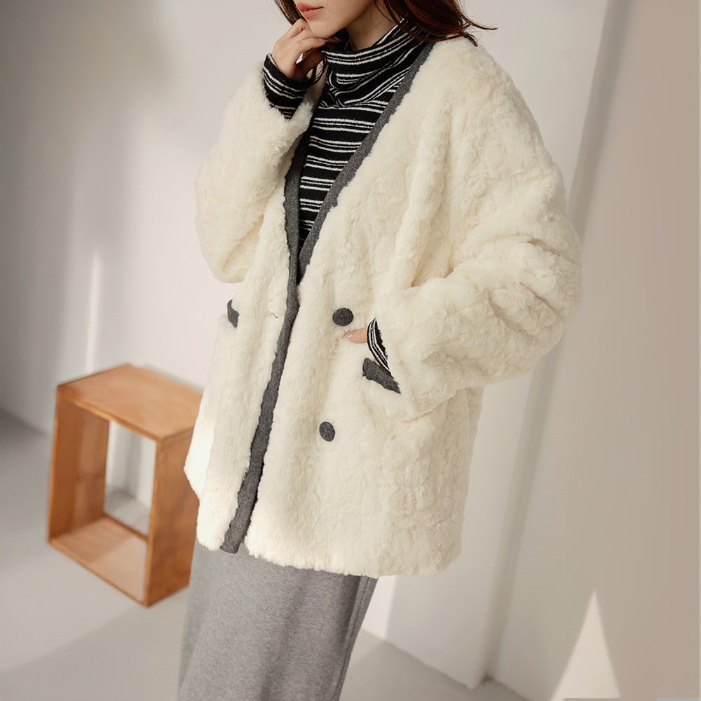 OB 質感絨毛配色滾邊長袖外套 OBEA3548 FW25