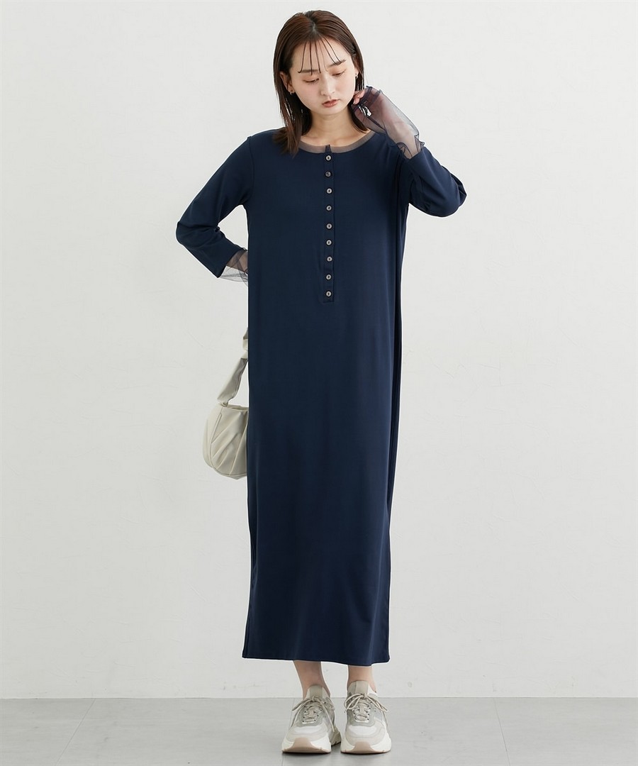 nissen 光滑天竺紗網拼接連身裙 (日本女裝) NSALC0126A0001 SS26
