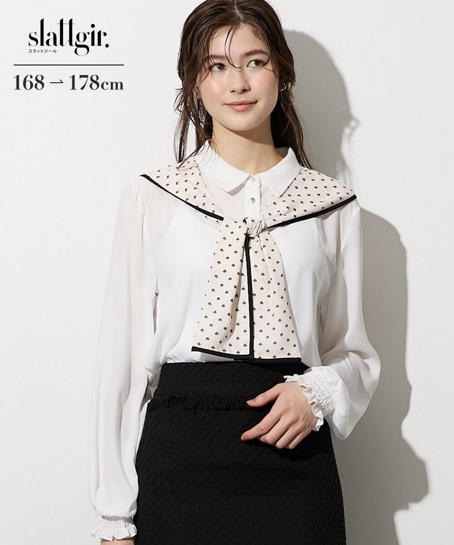 nissen [高挑尺寸]附絲巾襯衫 (日本女裝大尺碼) NSBNC0426A0013 SS26