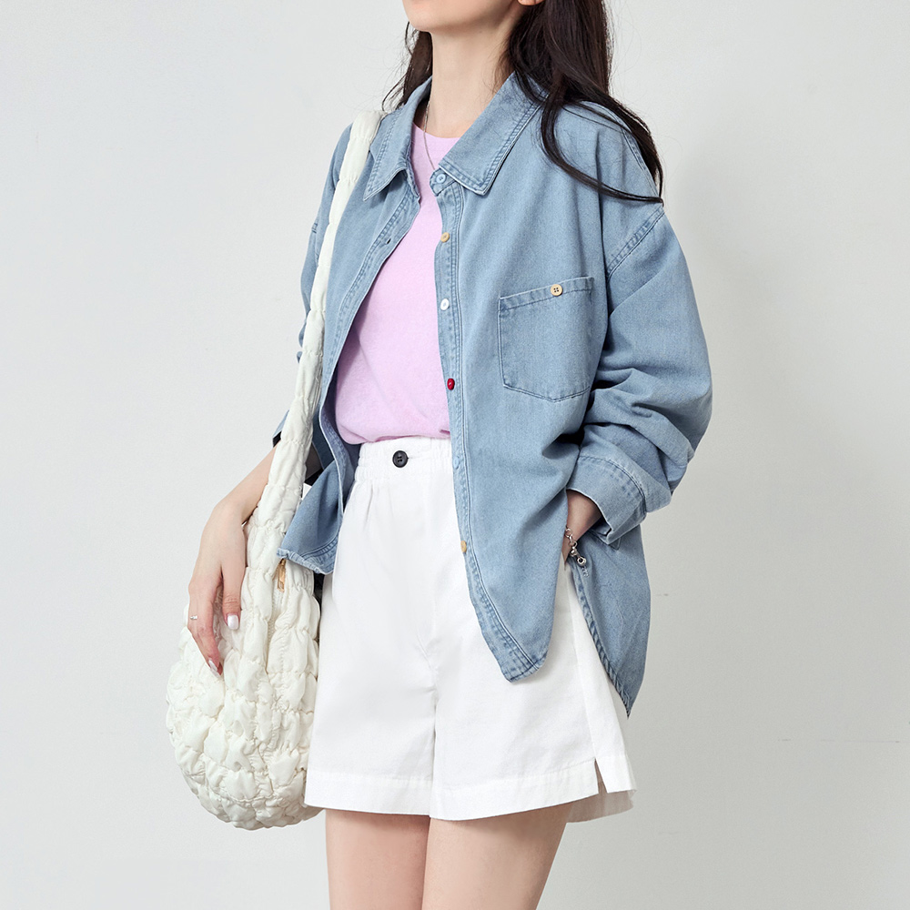 OB 純棉休閒彩釦開衩牛仔襯衫/外套 OBEA3962 SS26