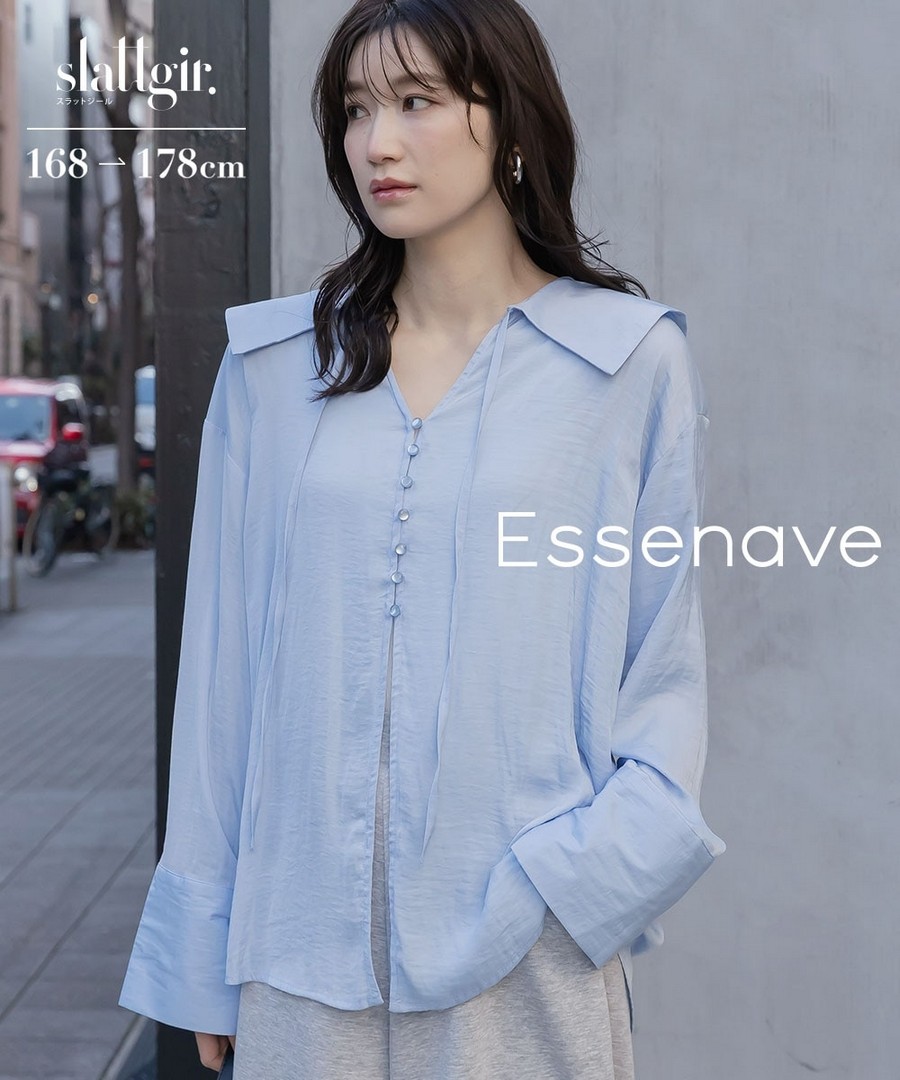 nissen [高挑尺寸]水手領薄紗襯衫(Essenave) (日本女裝大尺碼) NSALC0226A0002 SS26